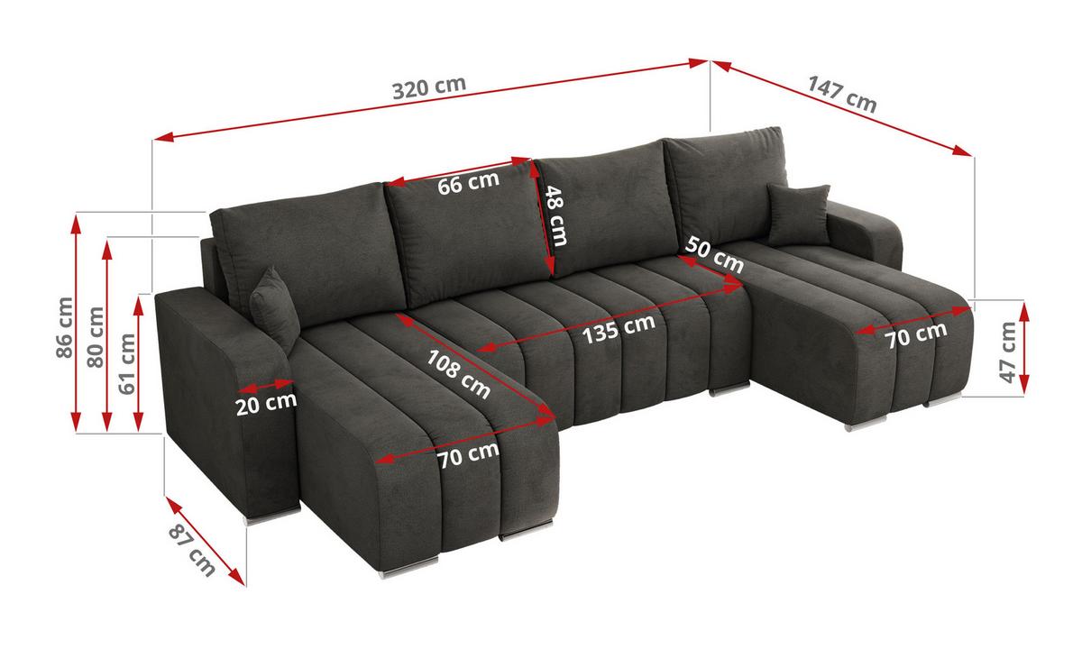 WOHNLANDSCHAFT KIRASSO U Dunkelgrau Velvet - Dunkelgrau/Grau, Textil/Metall (320/86/147cm) - MKS