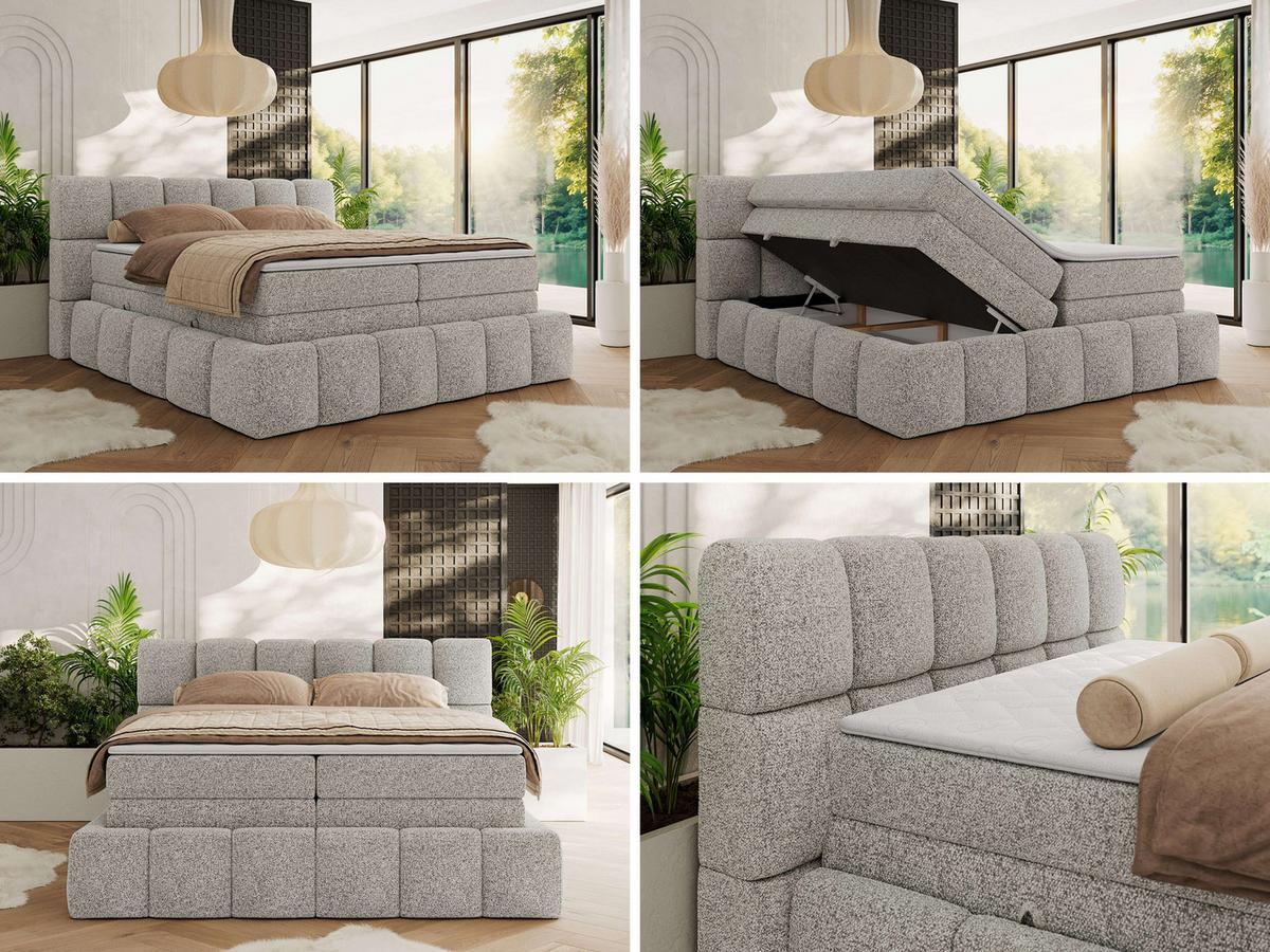 BOXSPRINGBETT NIRA KING 160/200 Hellgrau Strukture - H3 - Hellgrau, Holz/Textil (160/200cm) - MKS