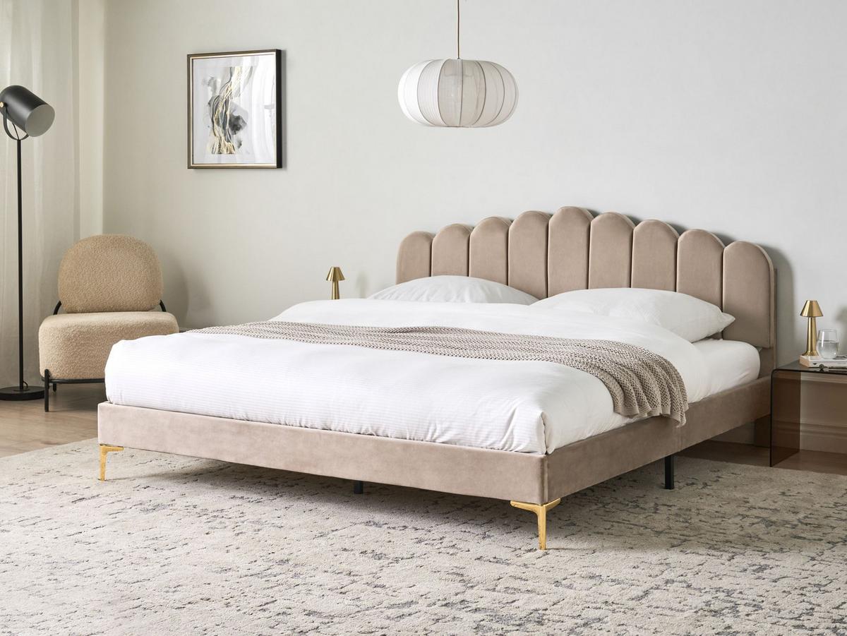 BETT mit Lattenrost 180/200 cm Samtstoff Taupe Sauvian - Taupe, Textil (180/200cm) - Beliani