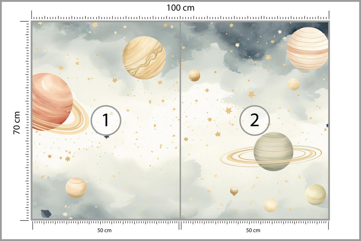 FOTOTAPETE für Kinderzimmer Pastell Planeten Saturn Uran Sterne 100x70 - Blau/Ecru, Papier (100/70cm) - Muralo