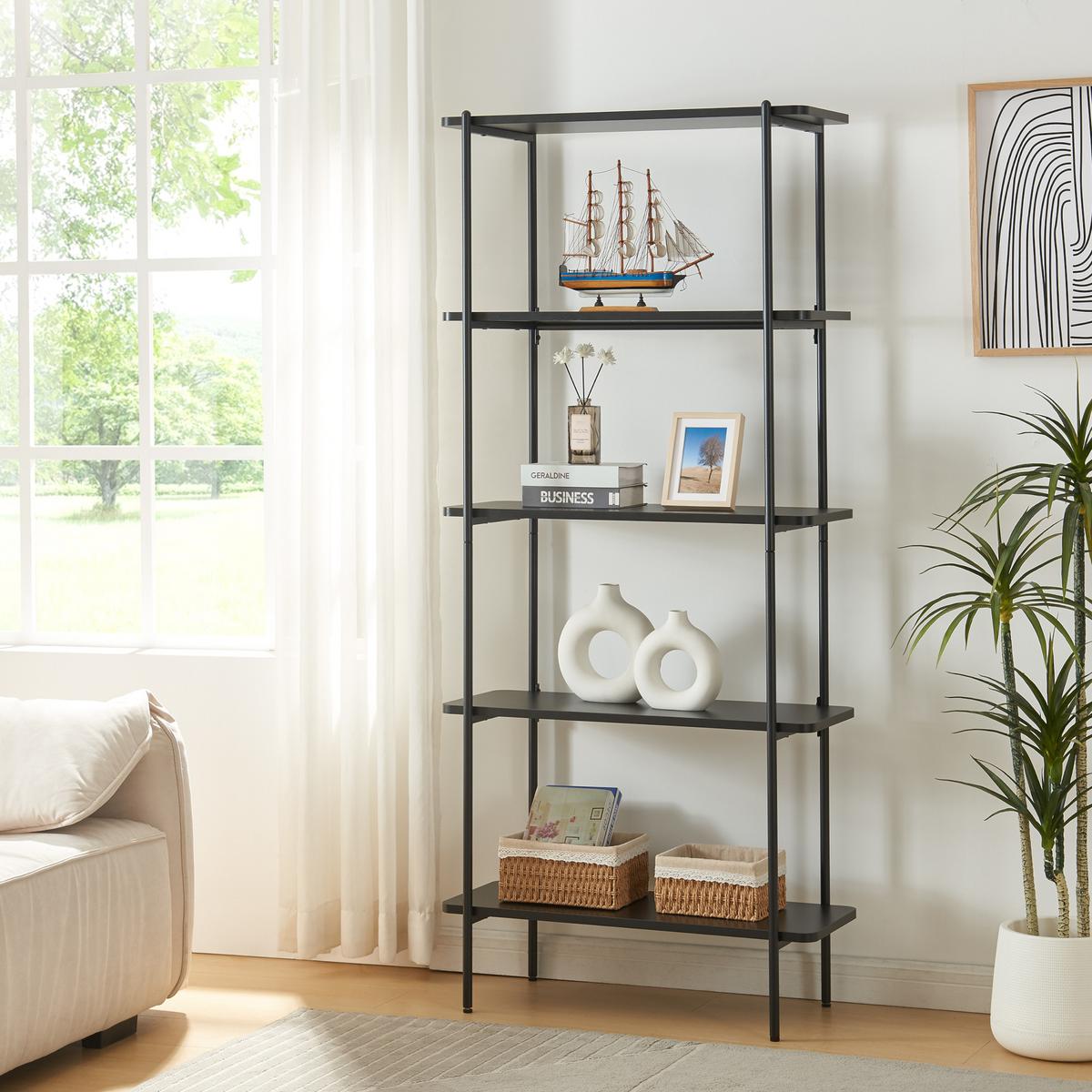 STANDREGAL Samnanger - Schwarz, Holzwerkstoff/Metall (80/180/34cm) - [en.casa]