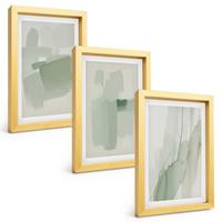 BILDER SET 3er Set - 20x30 cm Goldrahmen - Abstrakte Aquarellmuster - Goldfarben, Kunststoff (20/30cm) - TULUP