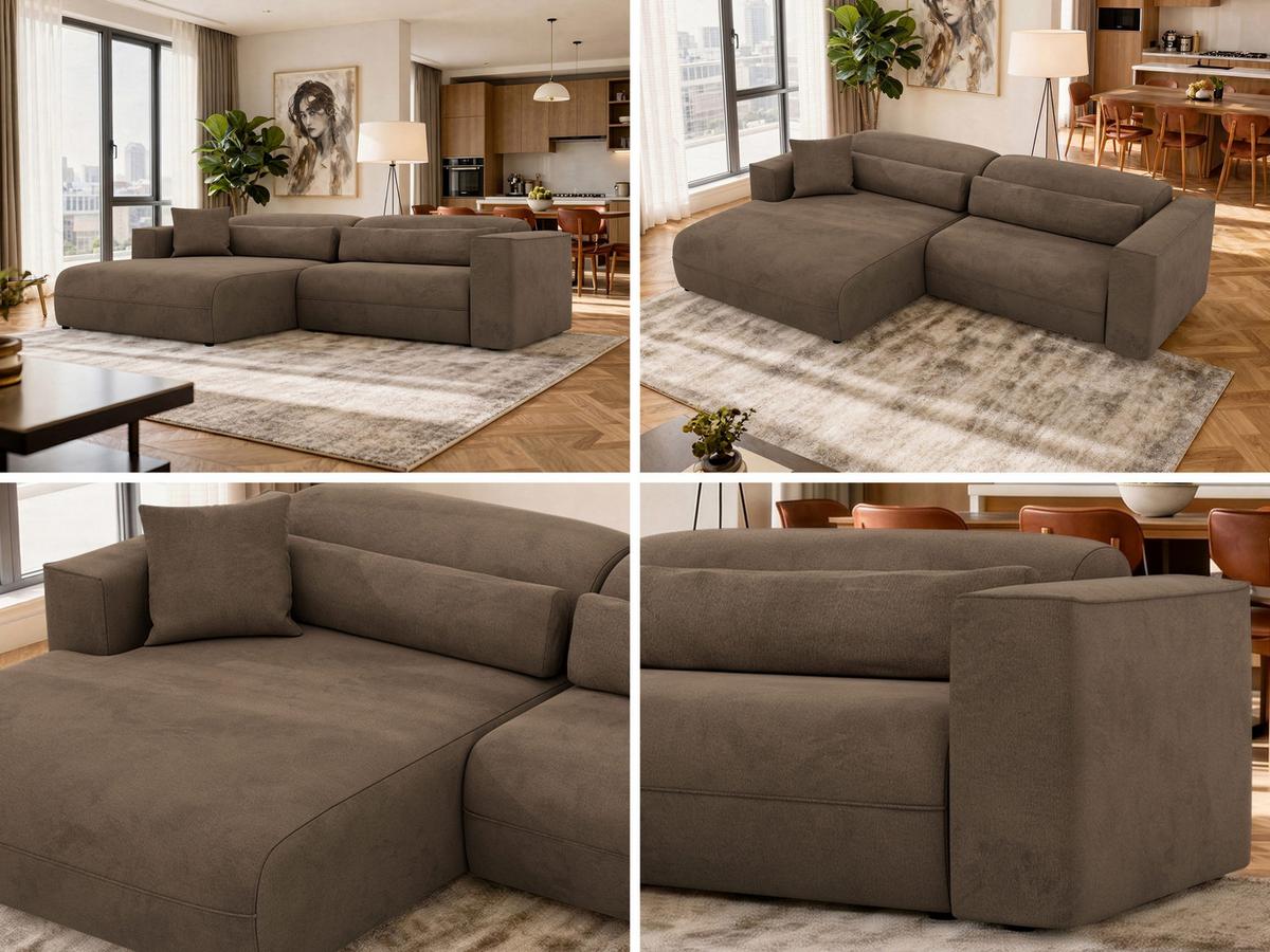 ECKSOFA PAZURRO L - Braun Velvet - Links Seite - Schwarz/Braun, Kunststoff/Textil (288/180cm) - MKS