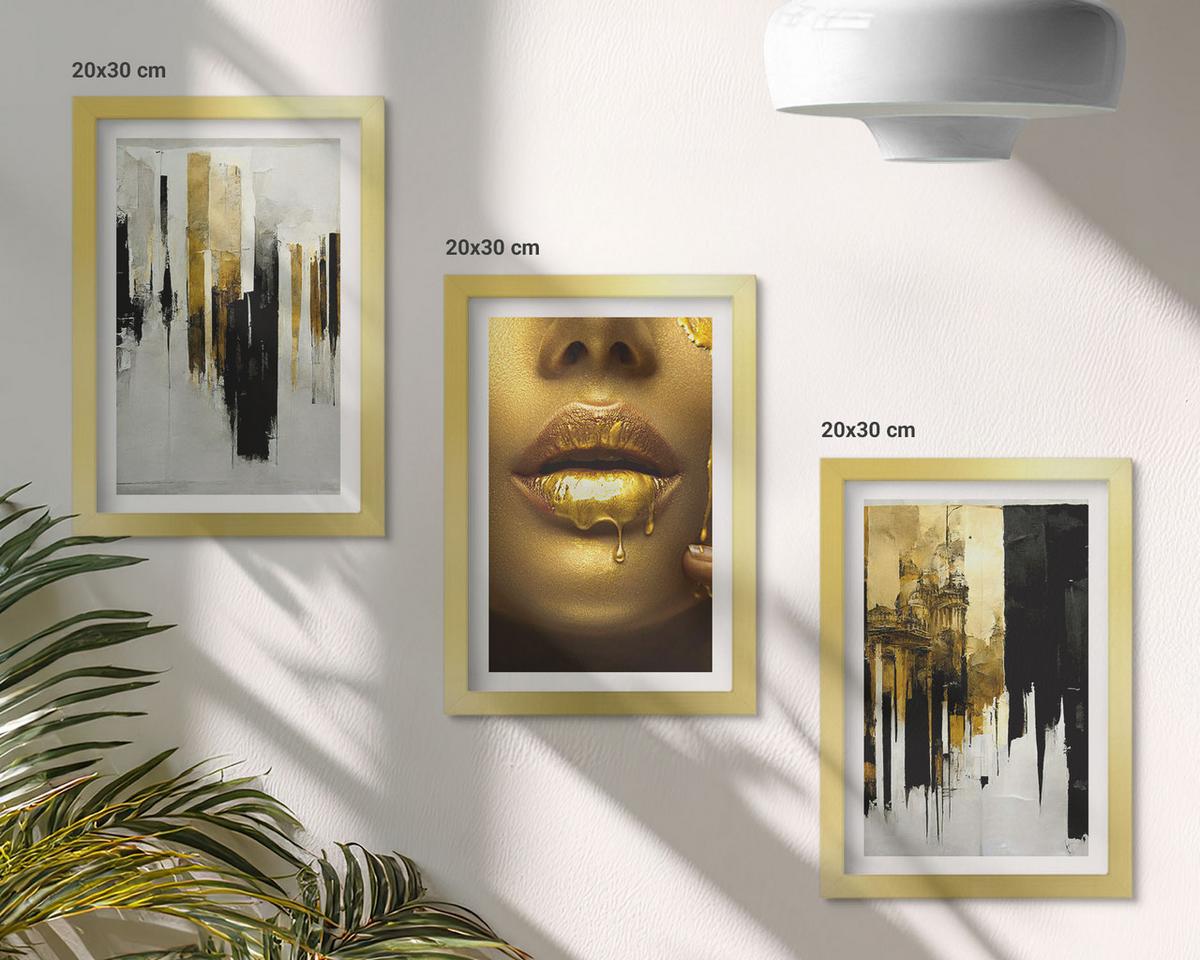 BILDER SET 3er Set - 20x30 cm Goldrahmen - Abstrakte Porträtmalerei - Goldfarben, Kunststoff (20/30cm) - TULUP