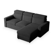 ECKSOFA PADWA Graphitfarben Kordstoff mit Schlaffunktion - Graphitfarben/Schwarz, Holz/Kunststoff (227/168cm) - MASSENO