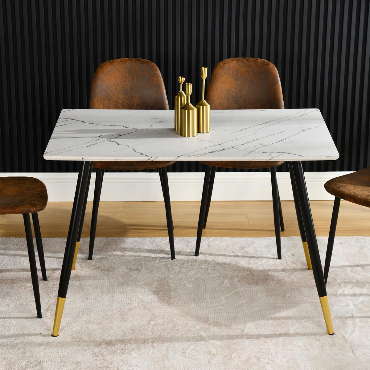 ESSTISCH 110/70/75 cm Rechteckige weiße Marmoroptik - Schwarz, Holz/Metall (70/110/75cm) - Urban Meuble