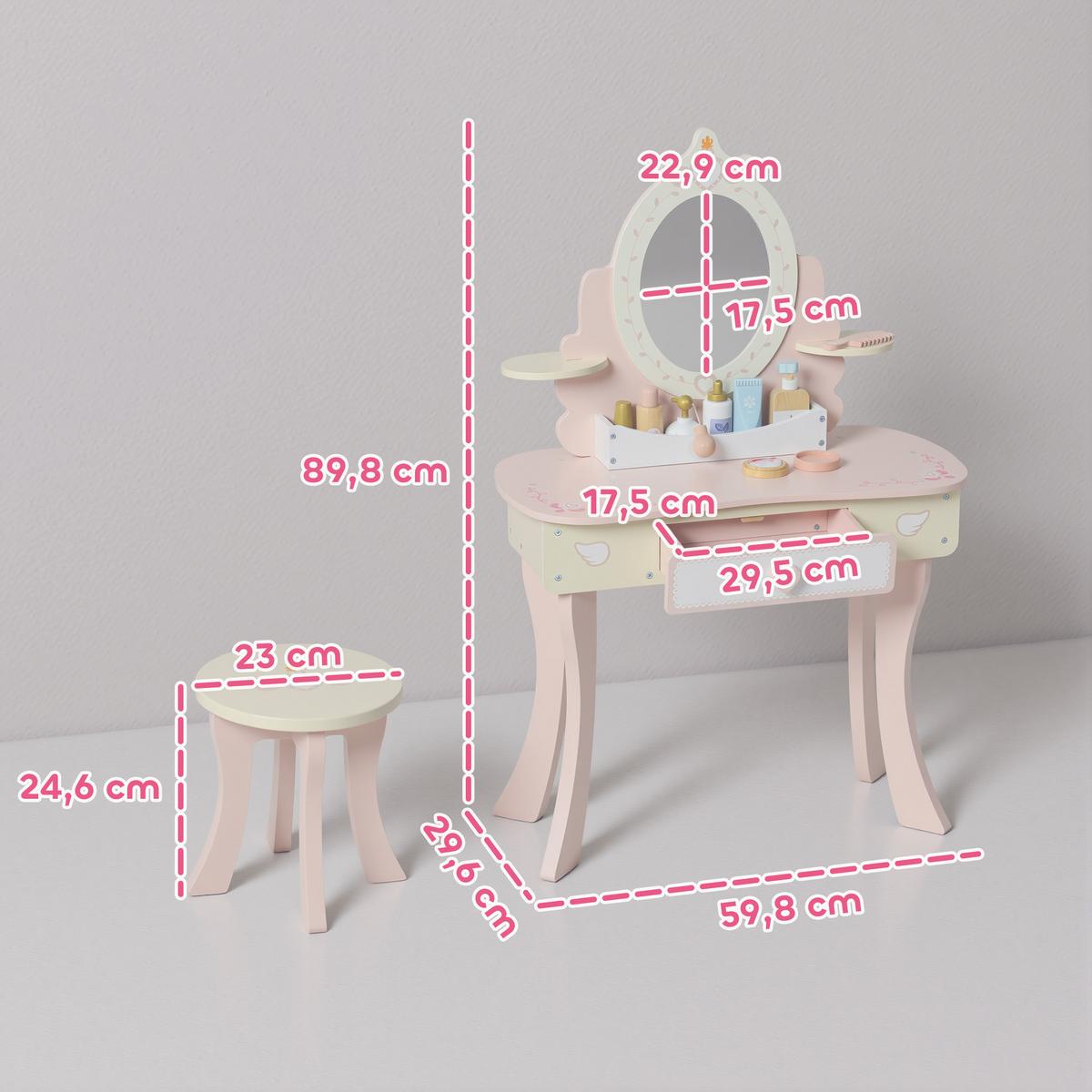 SCHMINKTISCH-KINDER 9er Set MDF Holz Rosa - Rosa, Holz/Holzwerkstoff (29.6/89.8/59.8cm) - AIYAPLAY