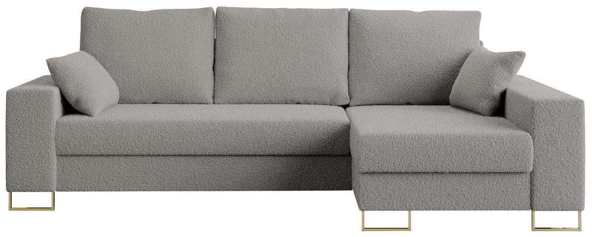 ECKSOFA Dorian Boucle Hellgrau - Goldfarben/Hellgrau, Textil/Metall (242/138cm) - MKS