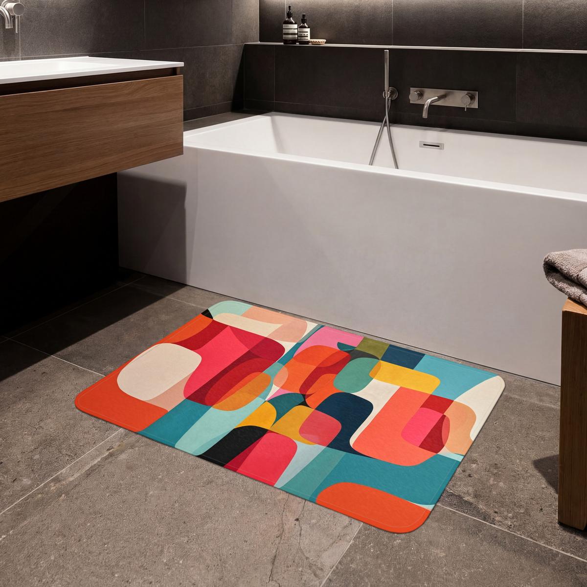 BADEMATTE Formen - Bunt - Abstrakt - Flugzeuge 90x60 cm - Multicolor, Textil (90/60cm) - OnlyWow