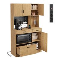 KÜCHENHOCHSCHRANK mit Aufbewahrung und Steckdosen FSB98-L-E-N - Naturfarben, Holzwerkstoff (100/170/40cm) - SoBuy