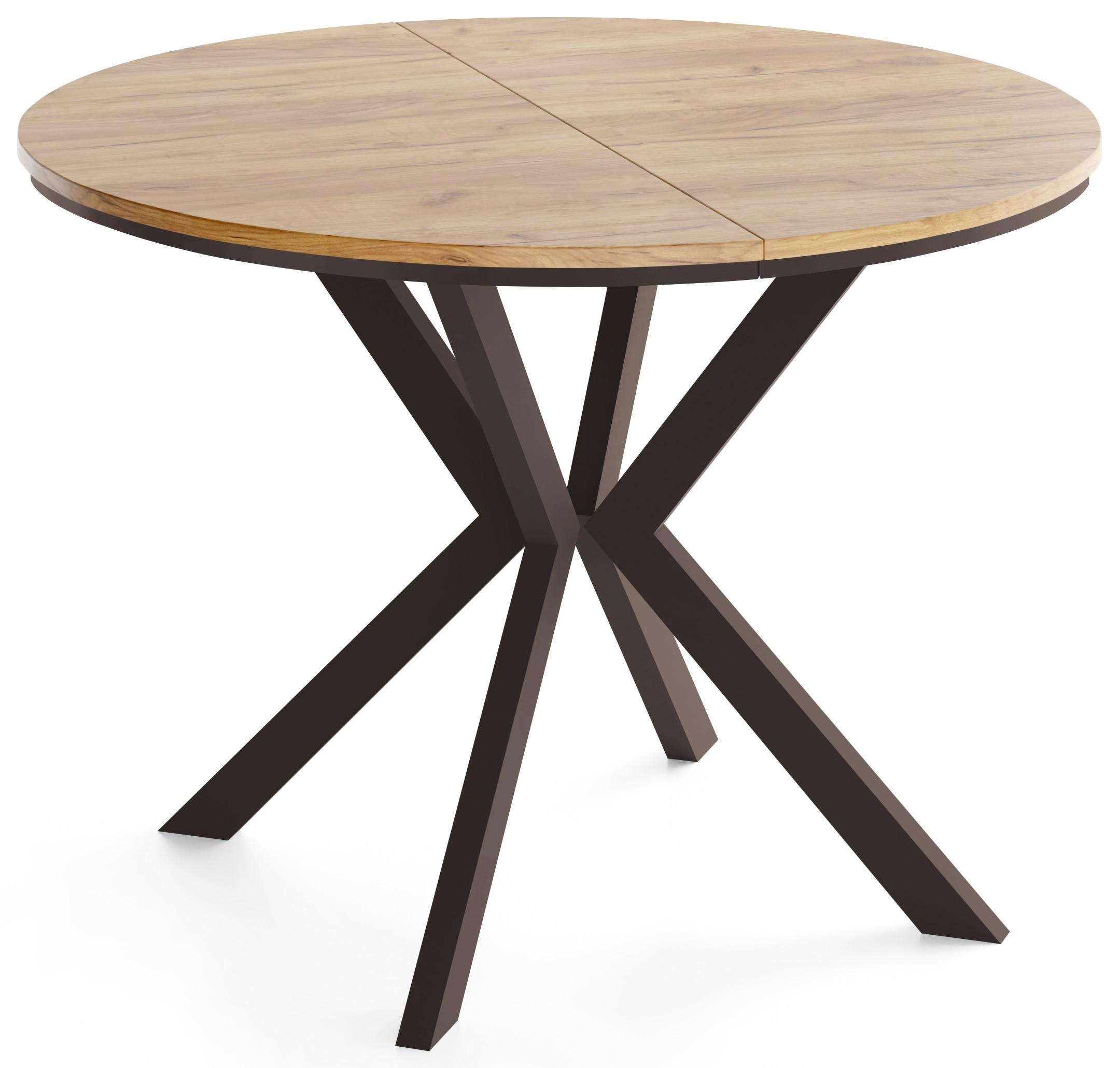 ESSTISCH Valio rund oval ausziehbar verlängerbar mit braunen Metallbeinen, Eiche Braun 90-130/90/76 cm - Eiche Wotan/Braun, Holzwerkstoff/Metall (90/130/76cm) - WFL GROUP