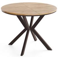 ESSTISCH Valio rund oval ausziehbar verlängerbar mit braunen Metallbeinen, Eiche Braun 100-140/100/76 cm - Eiche Wotan/Braun, Holzwerkstoff/Metall (100/140/76cm) - WFL GROUP