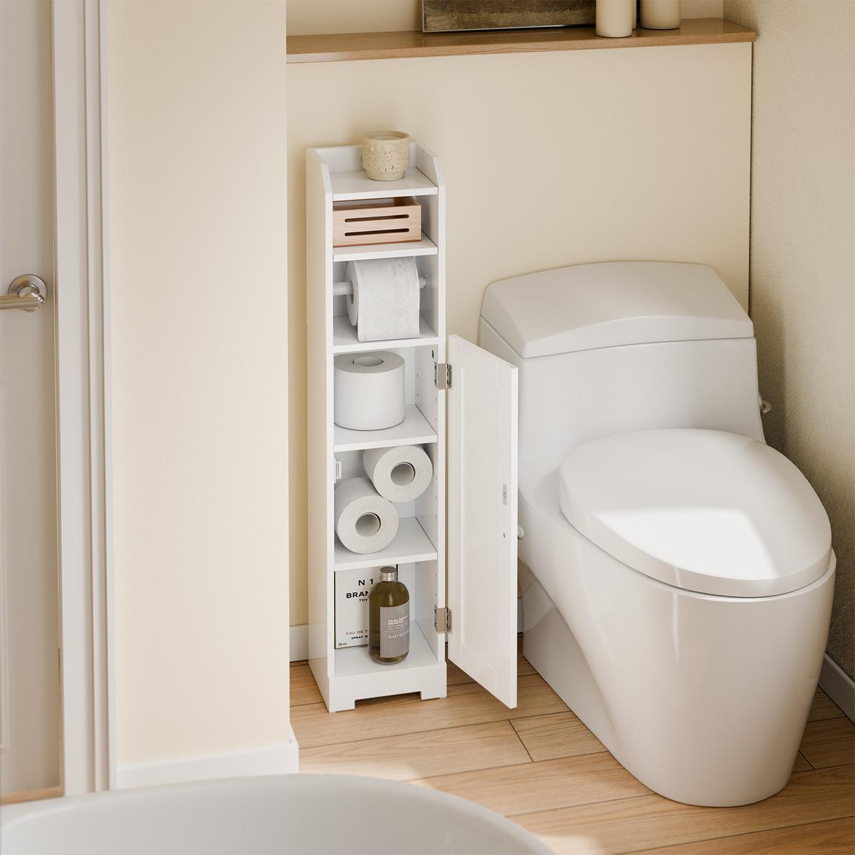TOILETTENSCHRANK MIT TOILETTENPAPIERHALTER, 1 Tür Weiß 20x18x95cm Modern - Weiß, Holzwerkstoff (18/95/20cm) - SoBuy