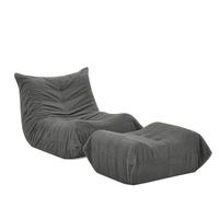 LAZY SOFA Teddyfell Optik mit Hocker weich & ergonomisch - Grau, Textil (100/70/90cm) - Urban Meuble