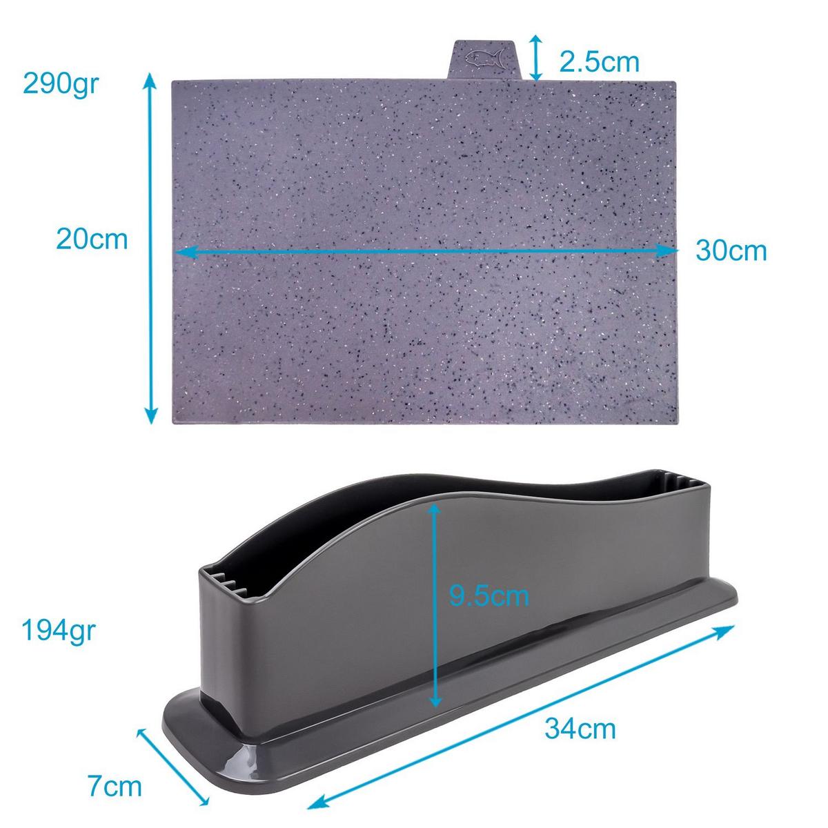 SCHNEIDEBRETT Set mit Halterung (5-tlg.) - Grau, Kunststoff (7/34cm) - Intirilife