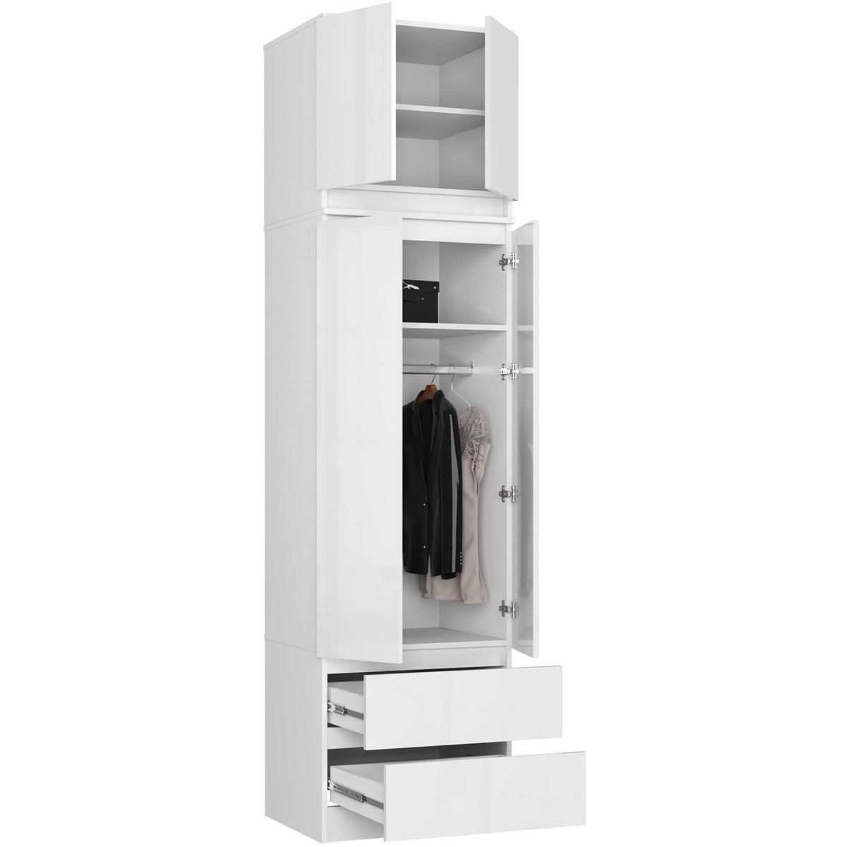 KLEIDERSCHRANK Weiß, Weiß Glanz 234/60/51 - Weiß, Holzwerkstoff (60/234/51cm) - RAUMHIRSCH FURNITURE