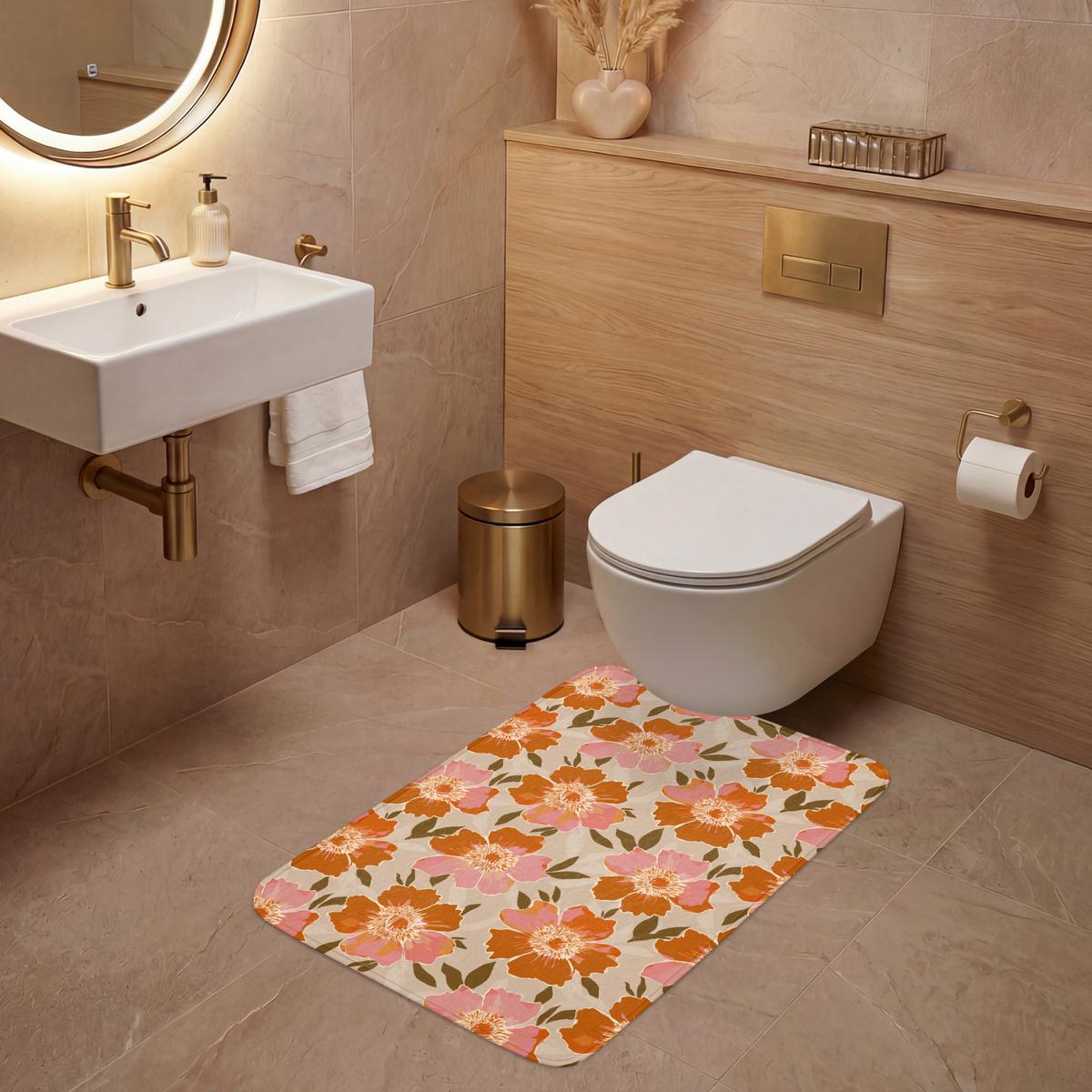 WC-VORLEGER Blumen - Motiv - Retro Toilettenvorleger 60x90 cm - Multicolor, Textil (60/1cm) - OnlyWow
