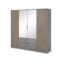 DREHTÜRENSCHRANK NELIANA 206/200/51 cm 4-türig mit Spiegel Grau - Grau, Holzwerkstoff (206/200/51cm) - MASSENO