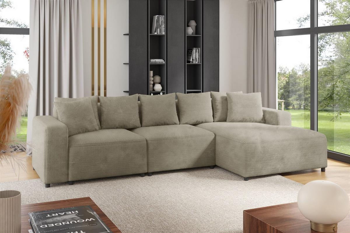 ECKSOFA Megan In Poso - Beige, Holzwerkstoff/Textil (331/165cm) - Fun Möbel