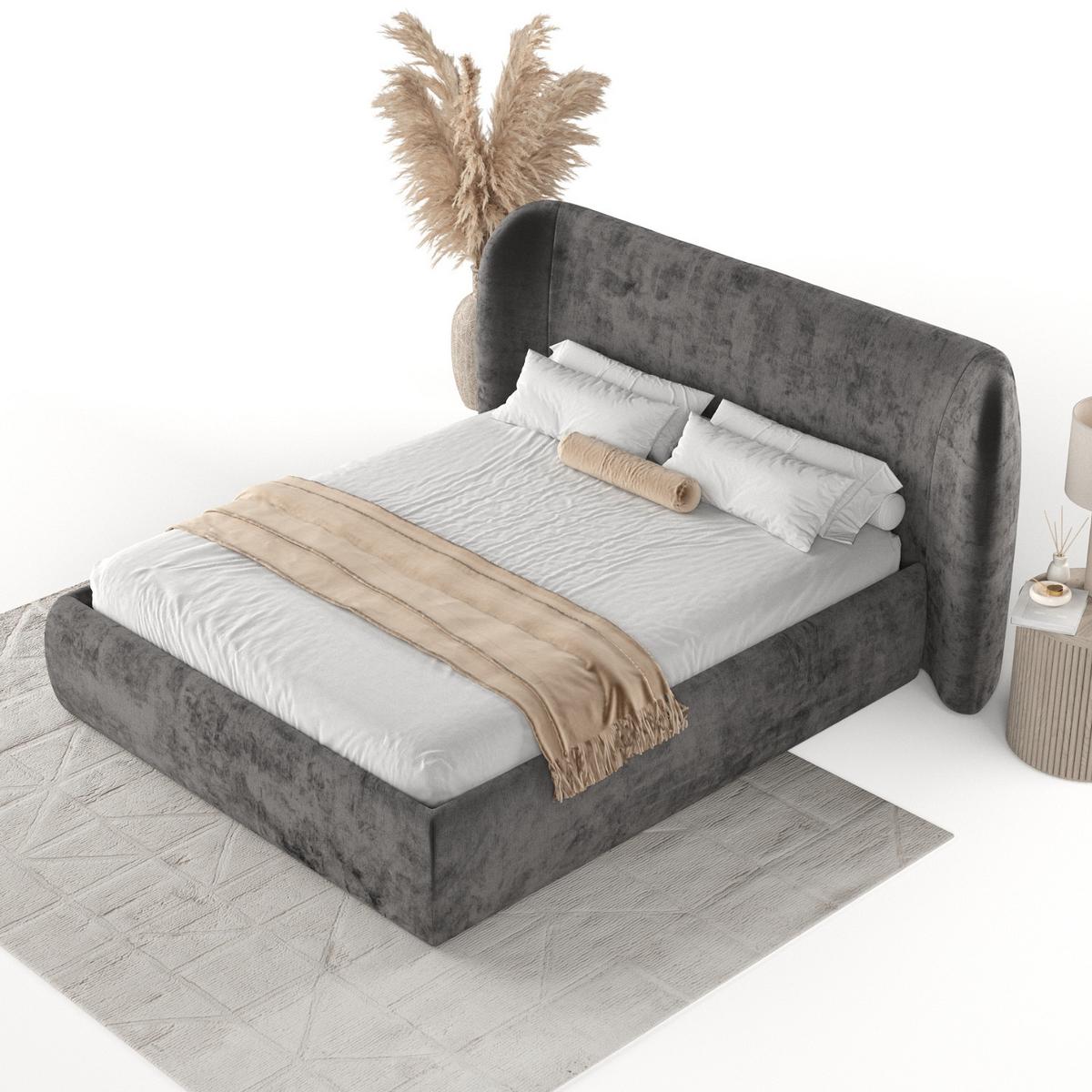 POLSTERBETT Bellano mit Stauraum 160/200 cm Stahl im Lotta Stoff - Graphitfarben/Schwarz, Holz/Holzwerkstoff (160/200cm) - AltaBeds