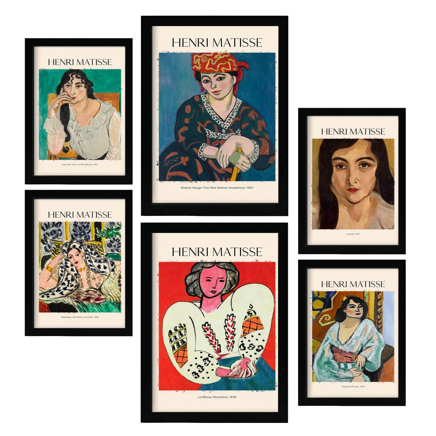 POSTER Set Mit 6 Henri Matisse Sammlung A3 & A4 Schwarzer Rahmen - Schwarz, Papier (29/3cm) - Nacnic