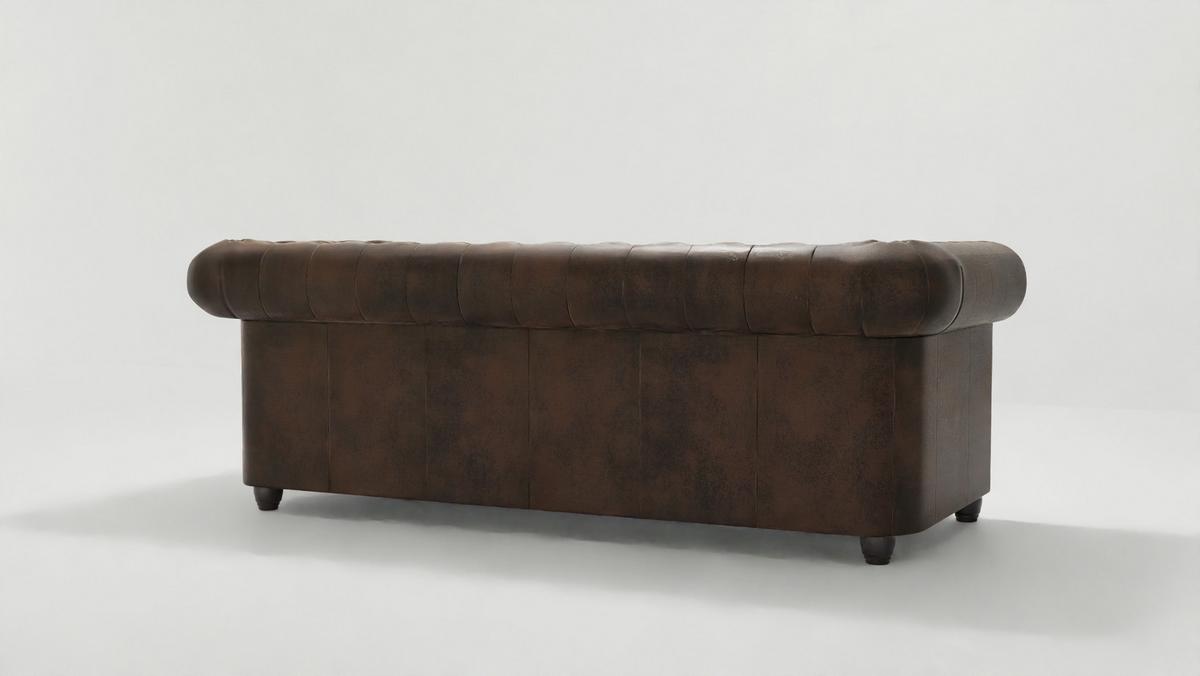 CHESTERFIELD-SOFA 3-sitzer mit Schlaffunktion Flux Dunkelbraun Microfaser Vintageoptik - Dunkelbraun/Braun, Holz/Textil (203/72/86cm) - S-Style Möbel