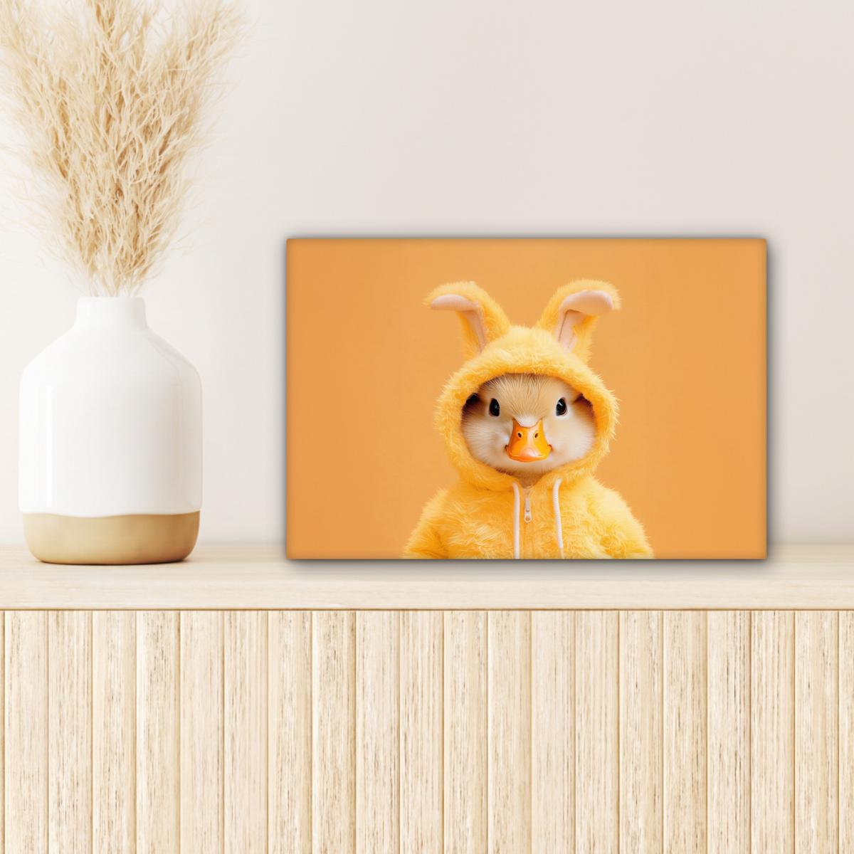 LEINWANDBILD Osterhase - Kostüm - Ente Deko Schlafzimmer 30x20 cm - Gelb, Textil (30/20cm) - MuchoWow