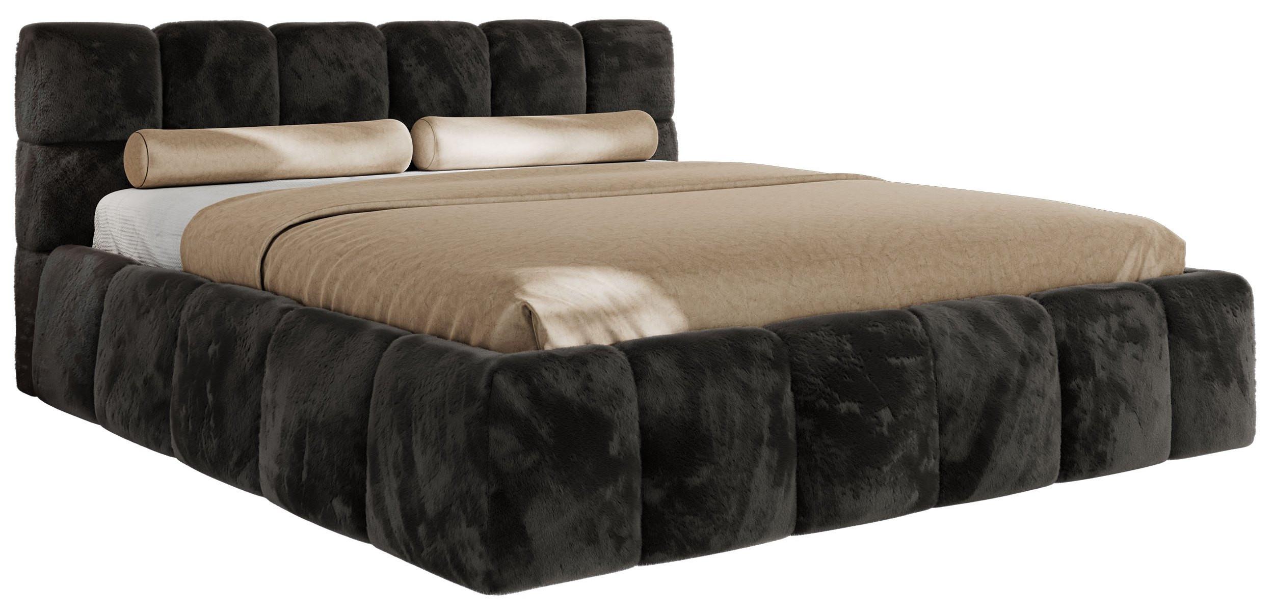 POLSTERBETT NIRA CLASSIC 160/200 - Dunkelgrau Plüsch - Schaum-Matratze - Dunkelgrau, Textil (160/200cm) - MKS