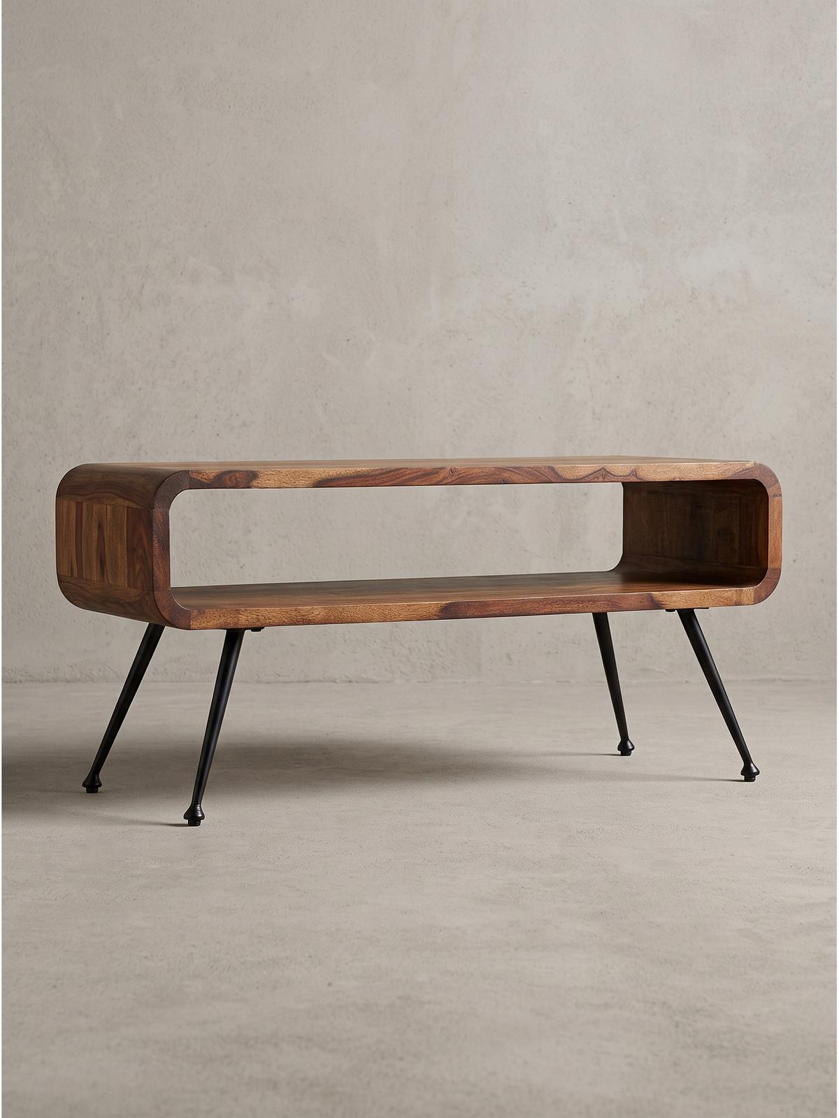 COUCHTISCH TROPEA, Dunkles Massivholz, mit Stauraum, 100 x 40 x 45 cm - Schwarz/Braun, Holz/Metall (40/100/45cm) - KADIMA DESIGN