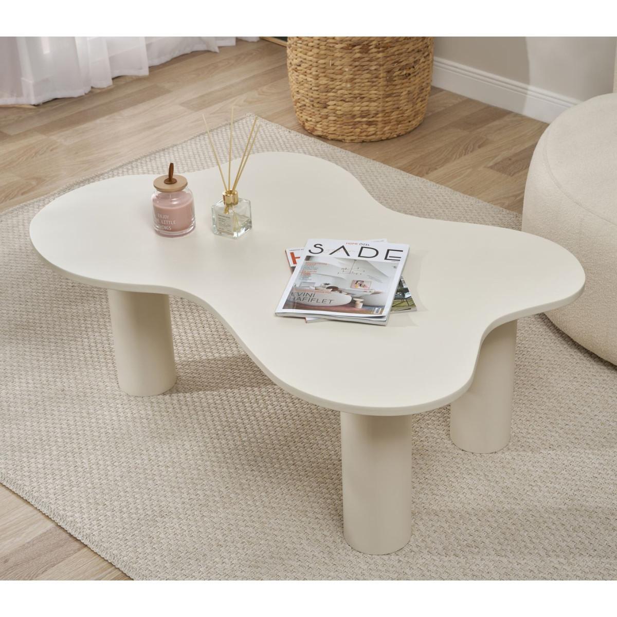 COUCHTISCH mit organisch geformter Cremeplatte 70/110/40 cm - Weiß, Holzwerkstoff (48/70/40cm) - Calicosy
