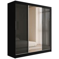 KLEIDERSCHRANK mit Spiegel V2-VITA 215x200 cm - Schwarz|Grau - Schwarz/Grau, Holzwerkstoff (200/215/61cm) - ALTDECOR
