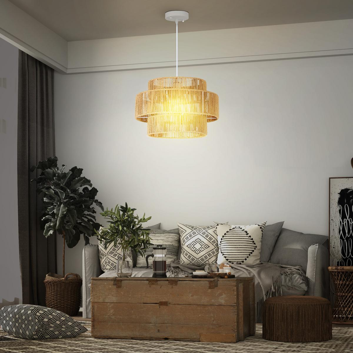 PENDELLEUCHTE Hängelampe mit E27 Fassung, Boho-Stil für Küche Hellbraun - Braun, Metall (40/40/177cm) - HOMCOM