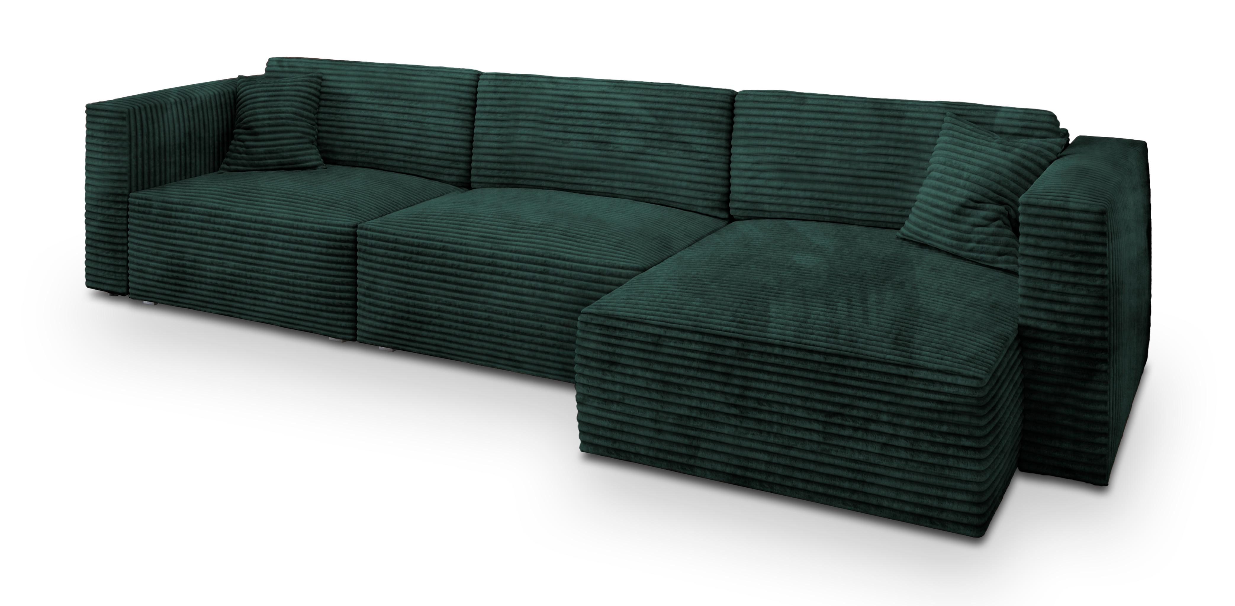 ECKSOFA TOLMO Grün Kordstoff mit Schlaffunktion - Grau/Grün, Holz/Kunststoff (347/148cm) - MASSENO