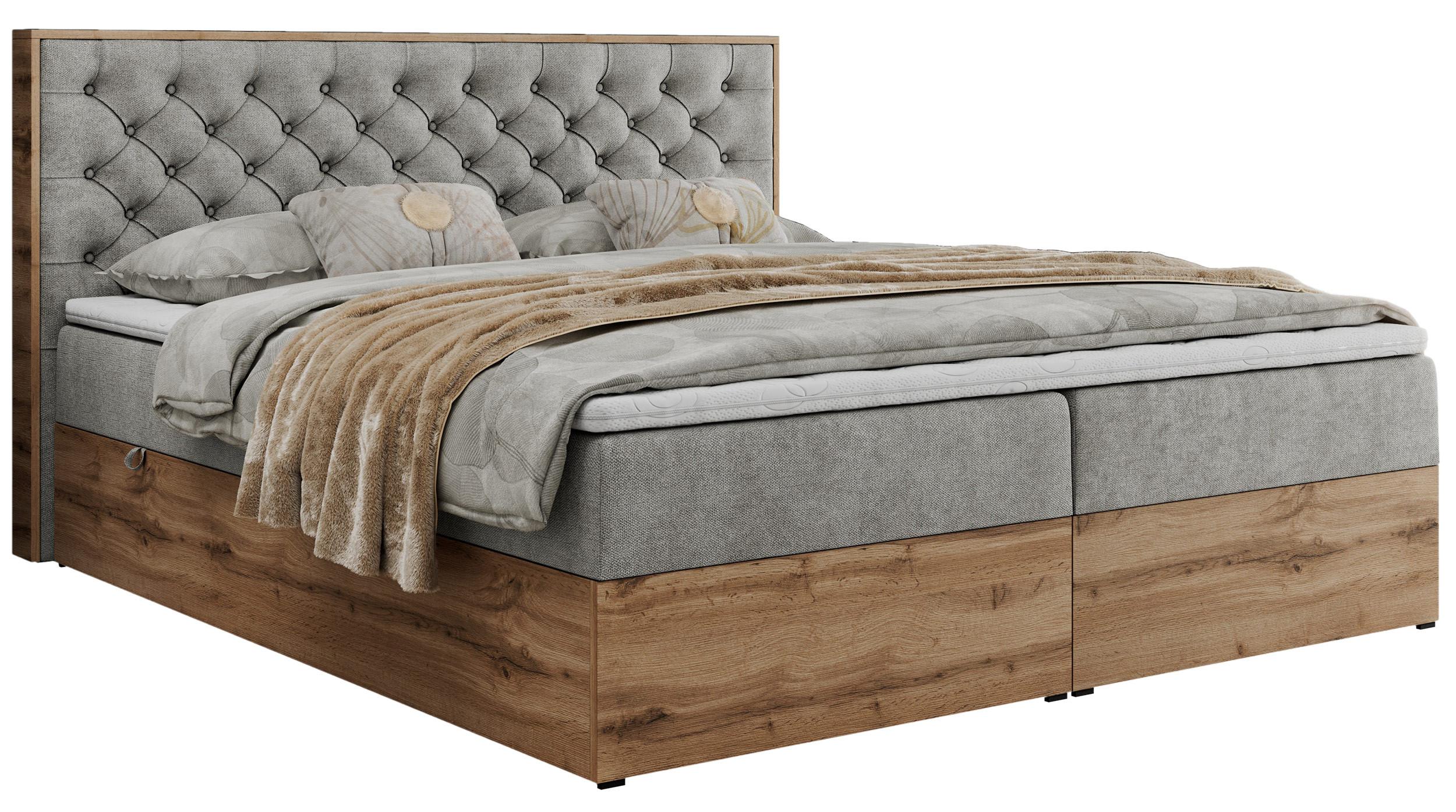 BOXBETT ALBERO 3 - 200/200 Hellgrau Struktur - H4 - Hellgrau, Holz/Textil (200/200cm) - MKS