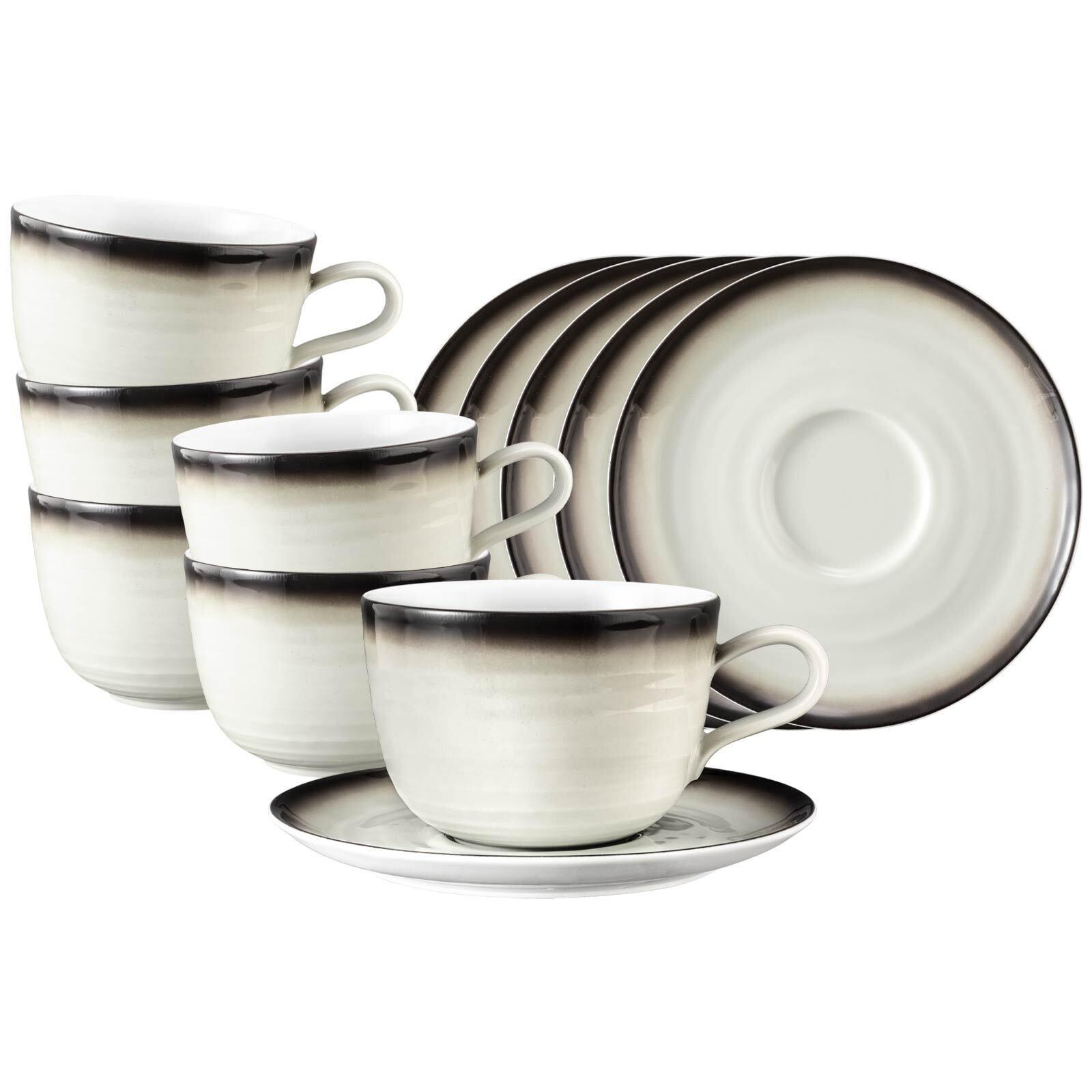 MILCHKAFFEETASSEN MIT UNTERTASSEN Terra Corso 400 ml 6er Set - Beige/Grau, Keramik (0.4L) - Seltmann Weiden