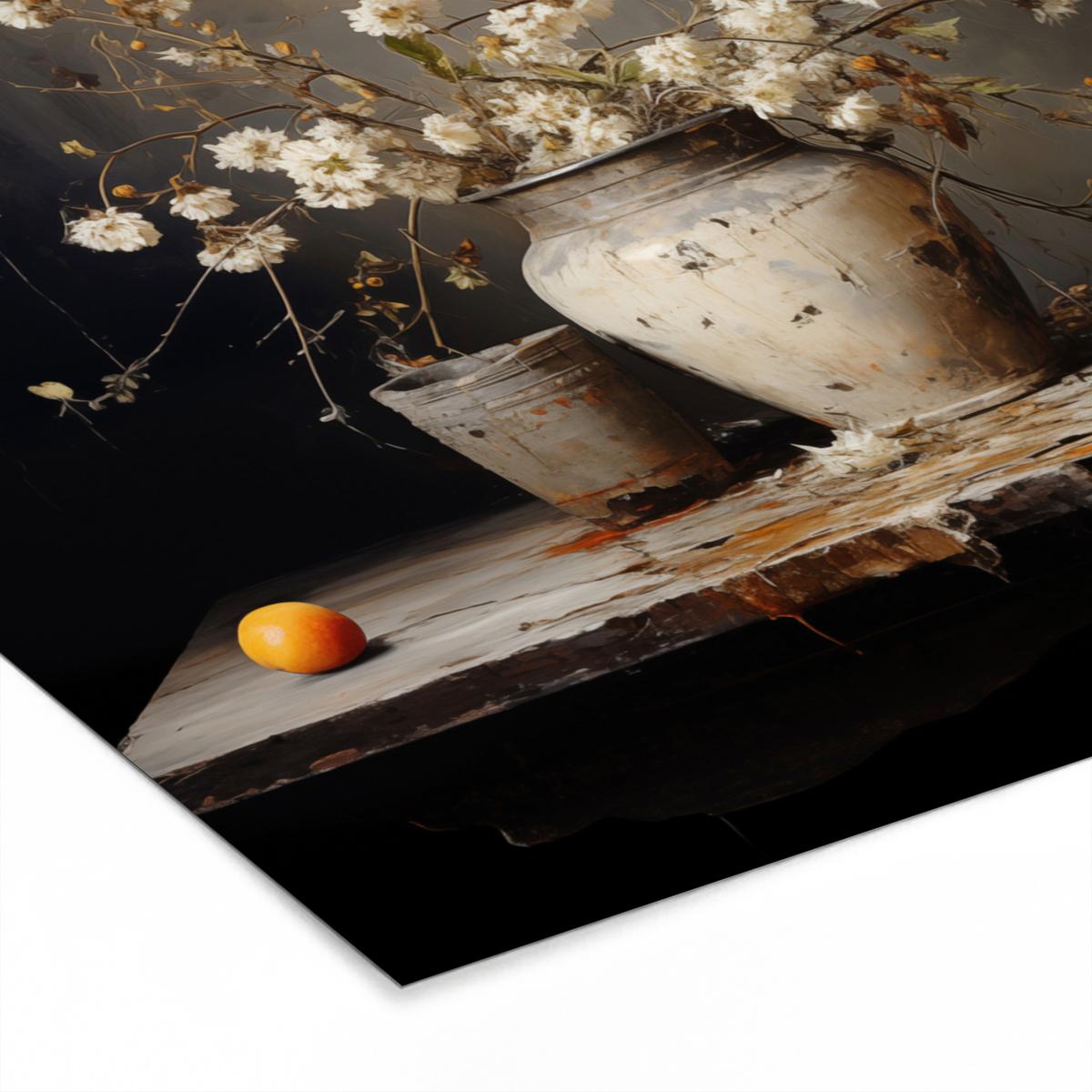 POSTER MIT RAHMENGERAHMTES BILD Stilleben - Blumen - Blumenstrauß - Vase - Wein 80x60 cm - Schwarz, Papier (80/60cm) - MuchoWow