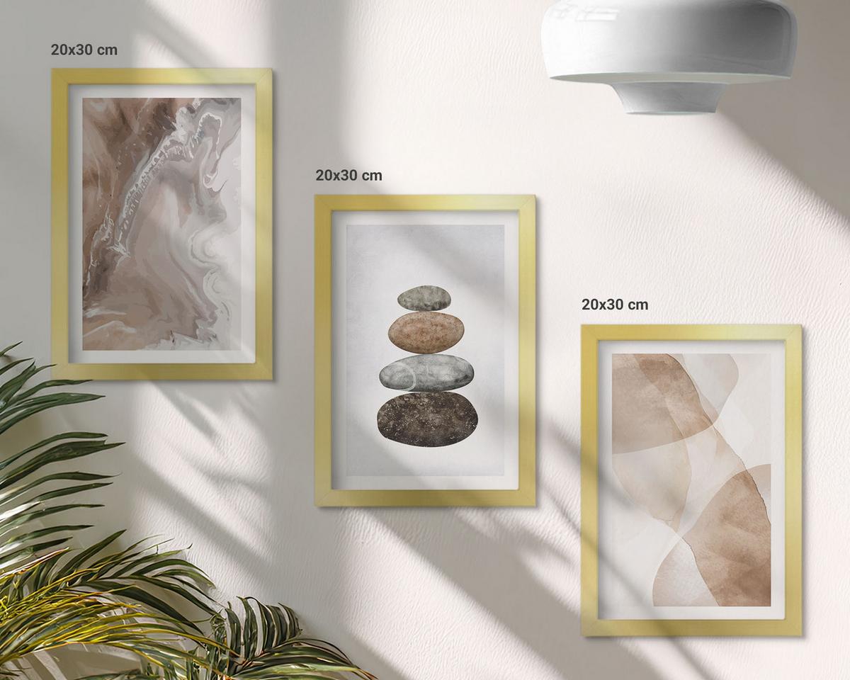 BILDER SET 3er Set - 20x30 cm Goldrahmen - Abstrakte Pastellformen - Goldfarben, Kunststoff (20/30cm) - TULUP