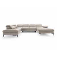 WOHNLANDSCHAFT MESTO Beige Velours-Stoff mit Schlaffunktion - Beige, Holz (353/94/182cm) - MASSENO