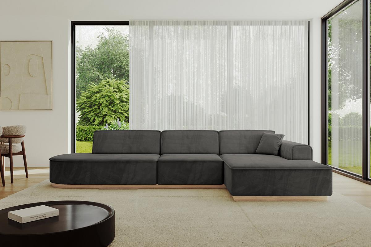 ECKSOFA Ottomane Rechts IREA-L2 - 327x165x80 cm Ecru - Anthrazit, Holzwerkstoff/Textil (327/165cm) - ALTDECOR