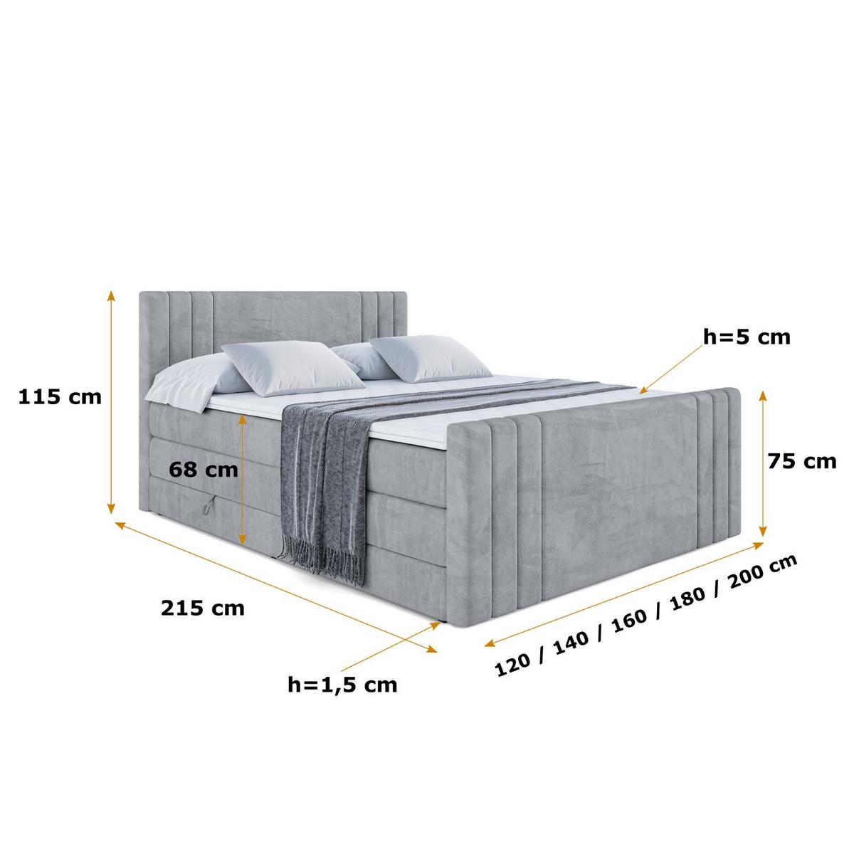 BOXSPRINGBETT IDRIKO-Z KING - 140x200 - H3/H4 - Grau - Grau, Holzwerkstoff (140/200cm) - ALTDECOR