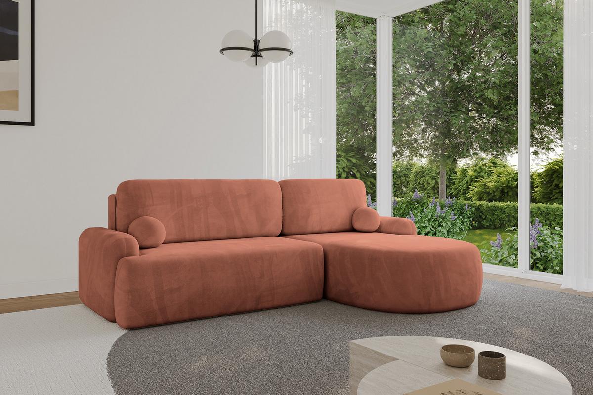 ECKSOFA mit Schlaffunktion und Bettkasten LIRA-L - 264x172x89 Apricot - Orange, Holzwerkstoff/Textil (172/264cm) - ALTDECOR