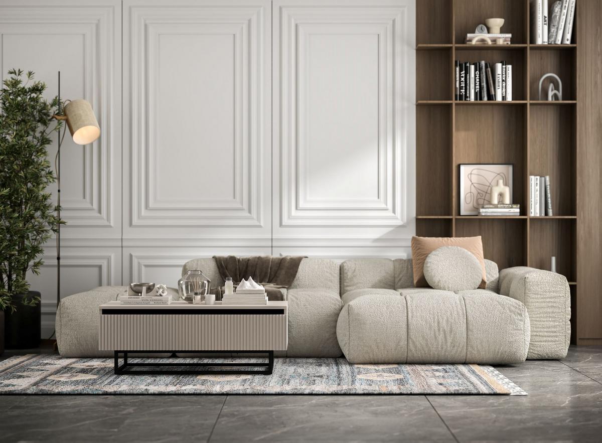 COUCHTISCH Selene Kaschmir matt 109 cm mit Metallrahmen - Kaschmir/Schwarz, Holzwerkstoff/Metall (50/109/39cm) - Meble Lindner