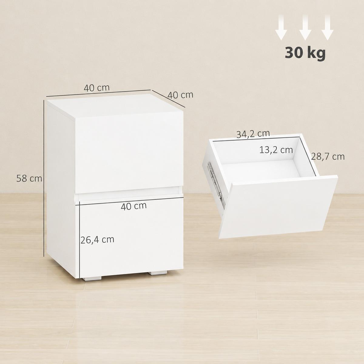 NACHTTISCH 2er Set MDF Weiß - Weiß, Holzwerkstoff (40/58/40cm) - HOMCOM