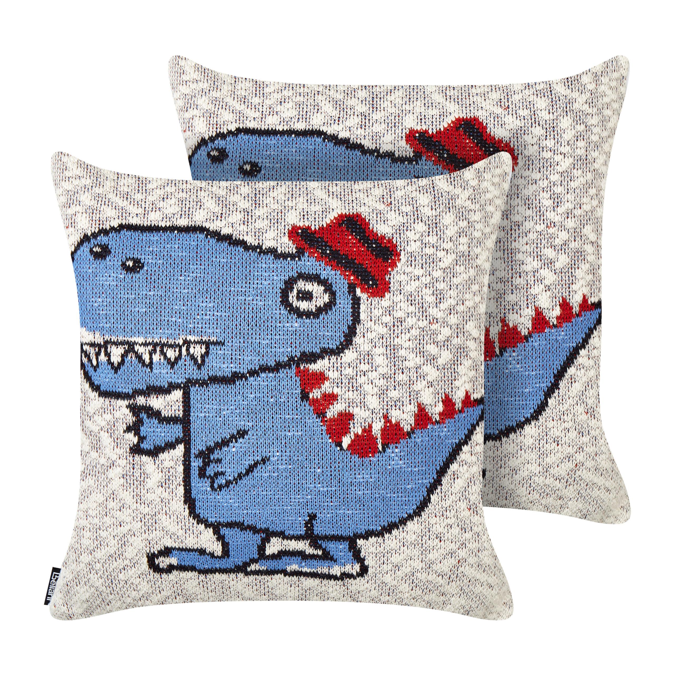 DEKOKISSEN 2er-Set Beige 45/45 cm Gambir - Blau/Beige, Textil (45/45cm) - Beliani