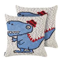 DEKOKISSEN 2er-Set Beige 45/45 cm Gambir - Blau/Beige, Textil (45/45cm) - Beliani