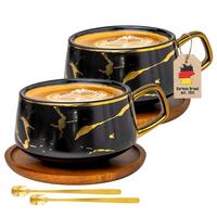 KAFFEETASSE Marmor Design 200 ml mit Untersetzer (2-tlg.) - Schwarz, Keramik (13/6.3/13cm) - Intirilife