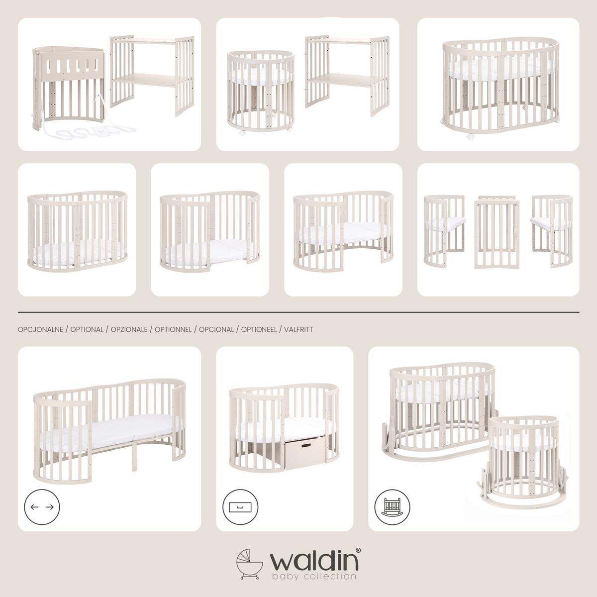 BABYBETT Kaschmir Oval 7in1 mit Matratze - Kaschmir, Holz/Textil (73/124cm) - waldin