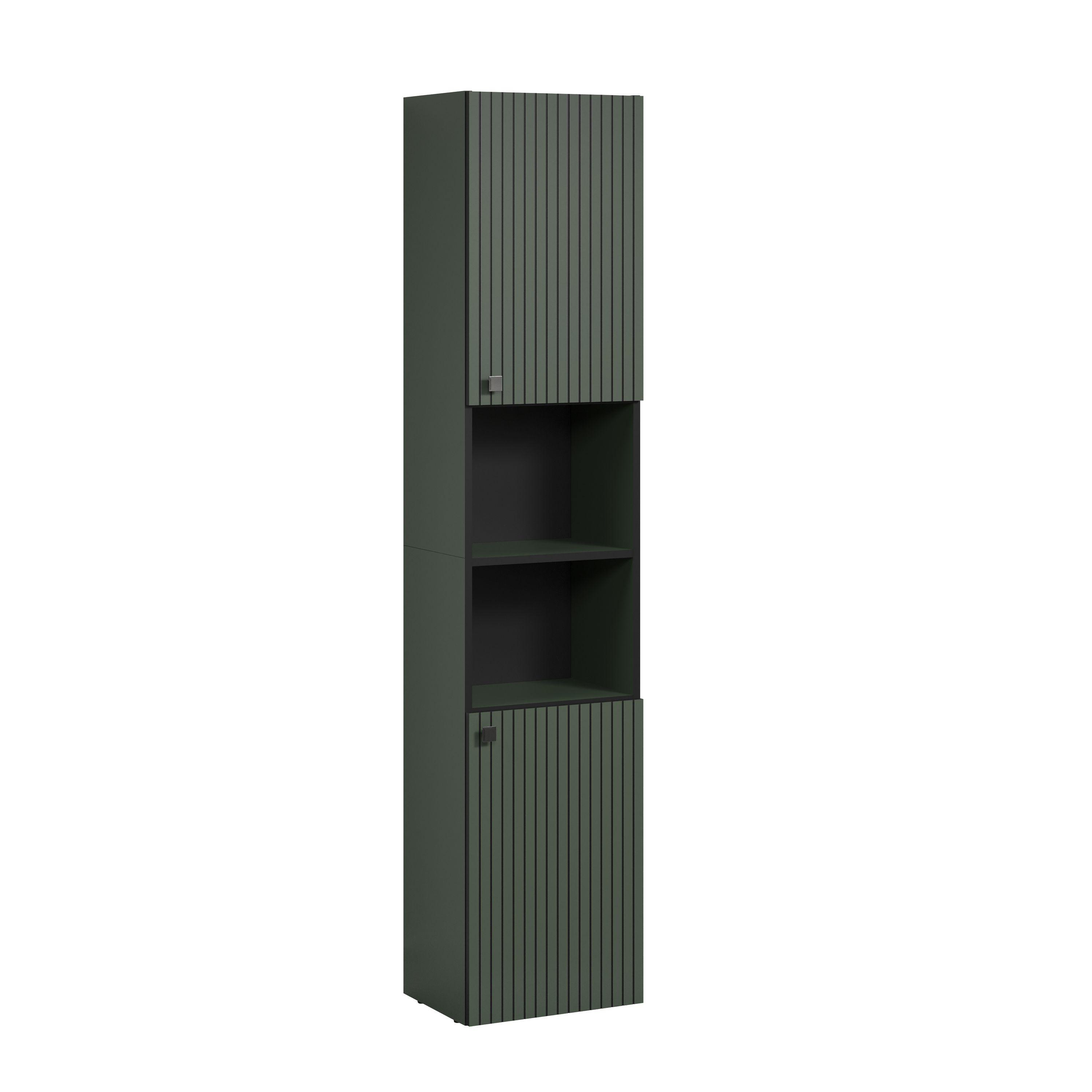 BADEZIMMERSÄULE mit Rillen, 2 Türen und 2 Fächern - purebliss 112/15/44,5 cm - Grün, Holzwerkstoff (40/186/31cm) - Trendteam