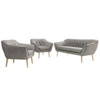 SITZGARNITUR PIRS 3+1+1 - Hellgrau Velvet - Holzbeine - Buchefarben/Hellgrau, Holzwerkstoff/Textil (180/75/74cm) - MKS