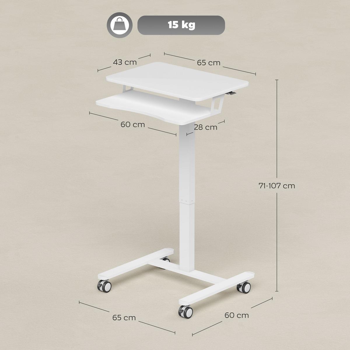 LAPTOPTISCH mit Rollen MDF Stahl Weiß - Weiß, Holzwerkstoff/Metall (65/60/107cm) - HOMCOM